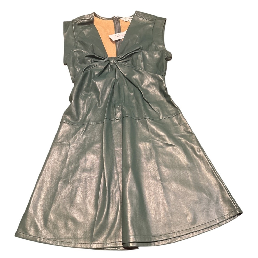 NWT The Drop‎ Women's Magdalena Faux Leather Dress Trek Green XXS